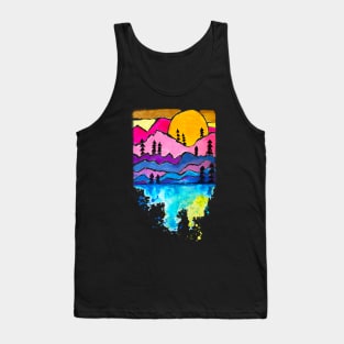 Mountains with Sunset Forest Tress Silhouettes Outdoors Nature Tank Top